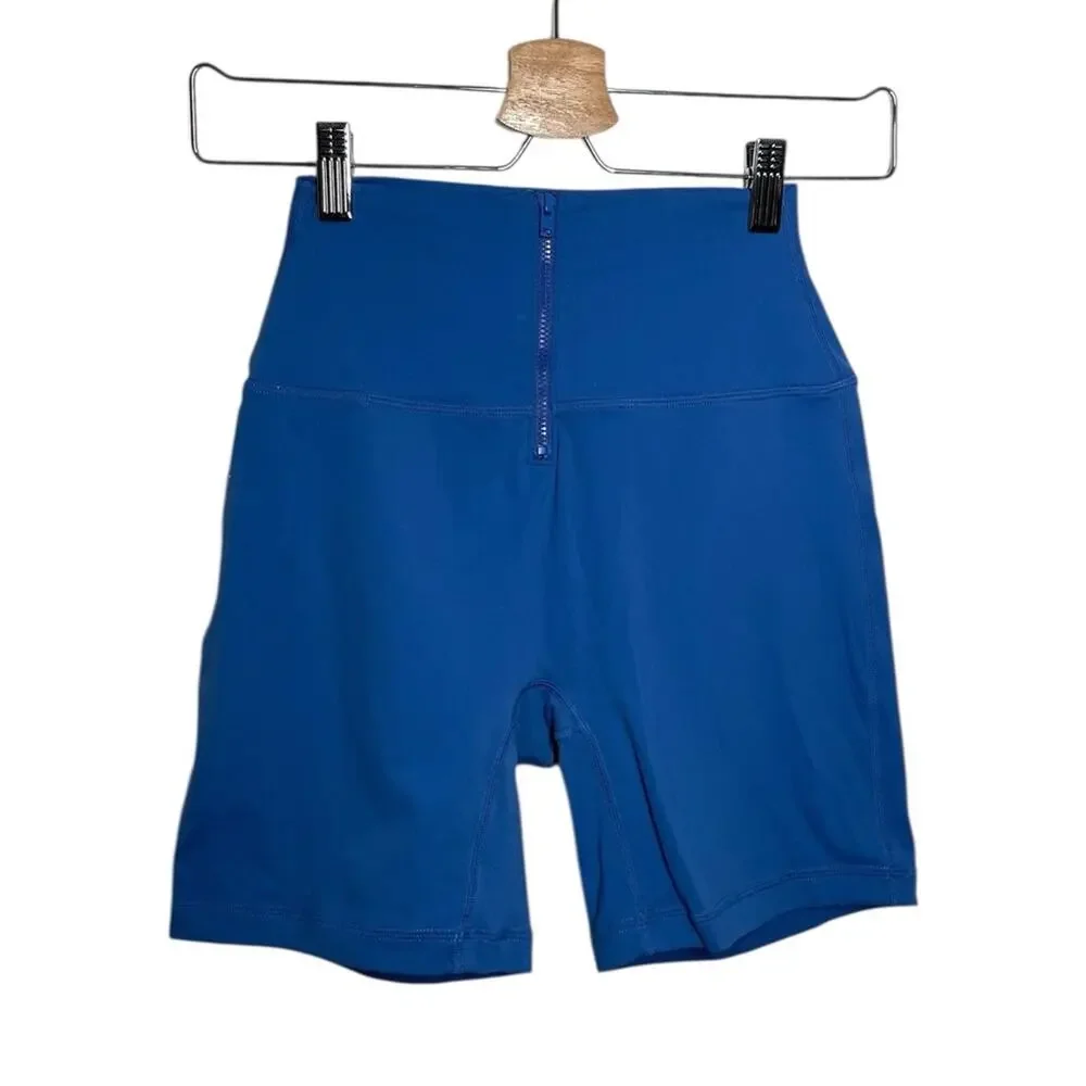 Set Active Blue Zip Front Sportbody High Rise Active Bike Shorts - Small